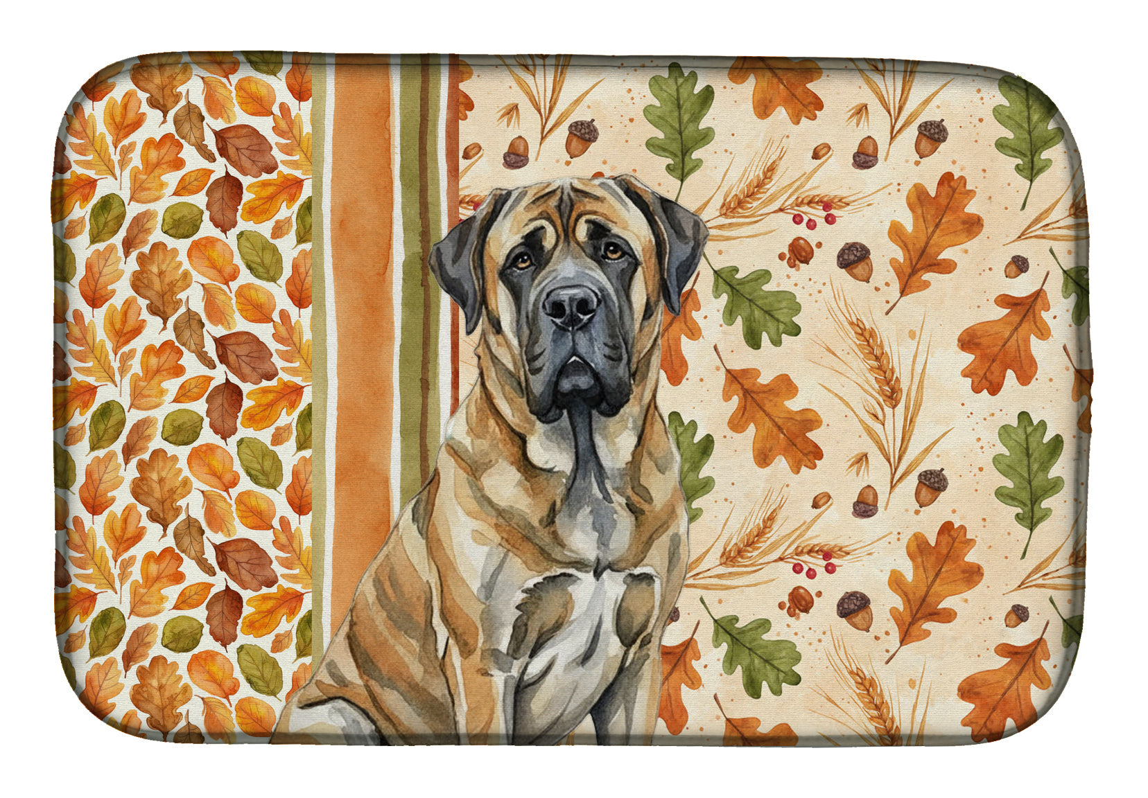 Brindle English Mastiff Heirloom Fall Dish Drying Mat Absorbent Dish Drying Mat Pad for Kitchen Counter Dish Drainer Mat for Countertop, 14 x 21", Multicolor