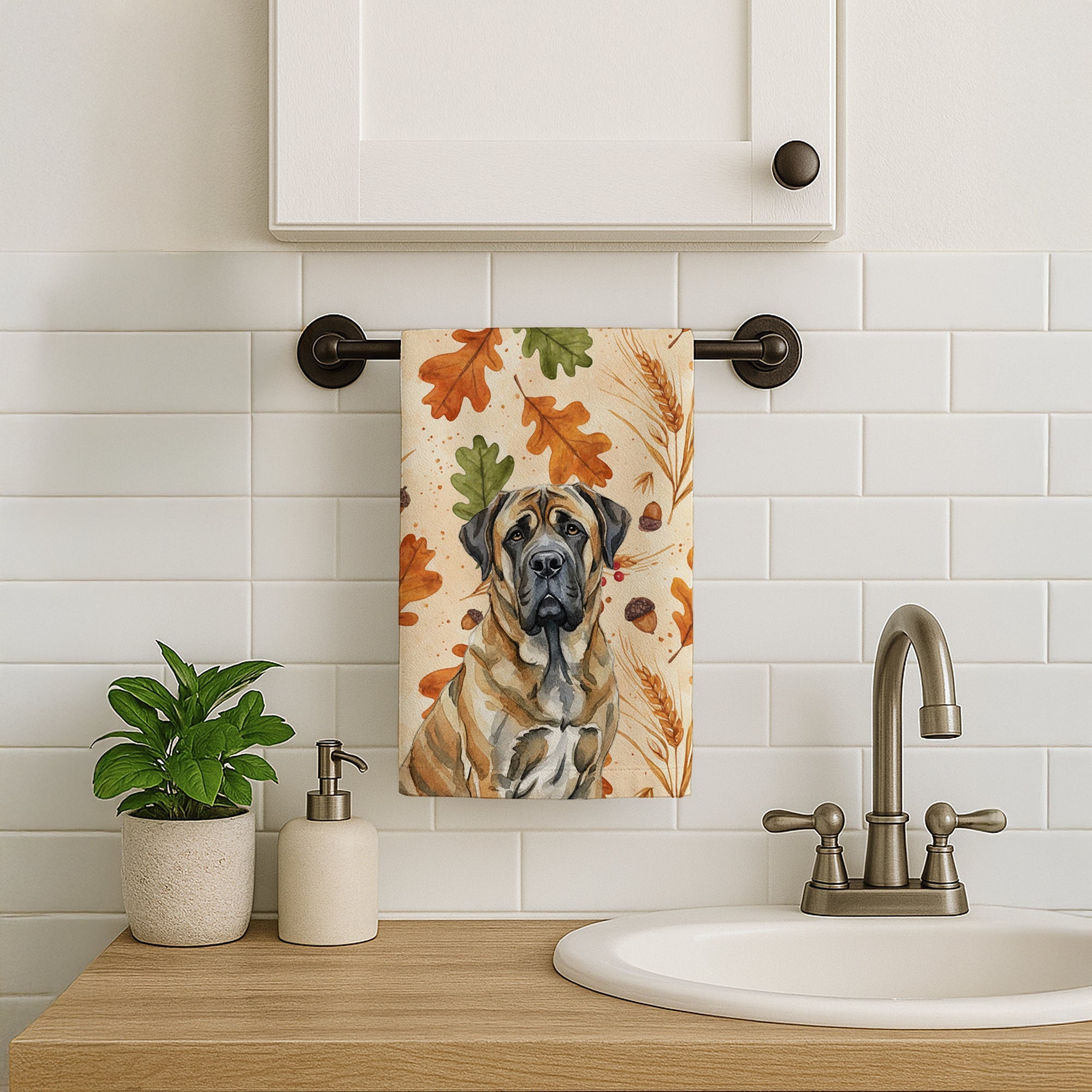 Brindle English Mastiff Heirloom Fall Kitchen Towel Velour Plush Front and Cotton Loop Back Machine Washable