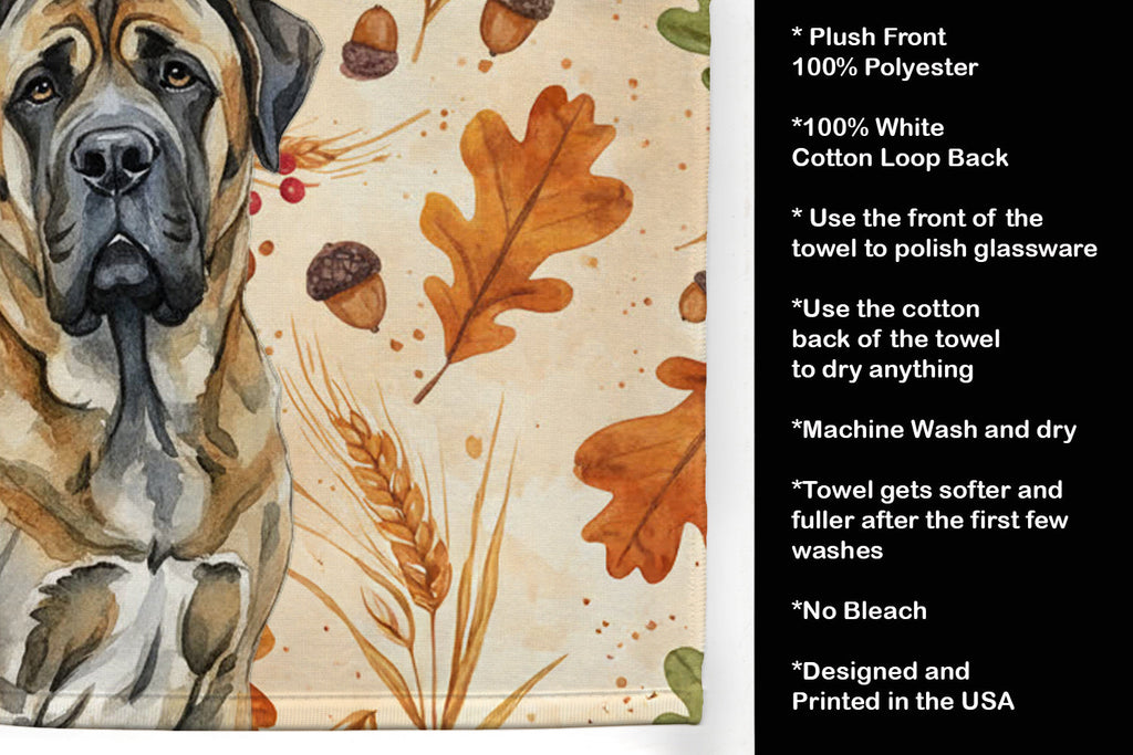 Brindle English Mastiff Heirloom Fall Kitchen Towel Velour Plush Front and Cotton Loop Back Machine Washable