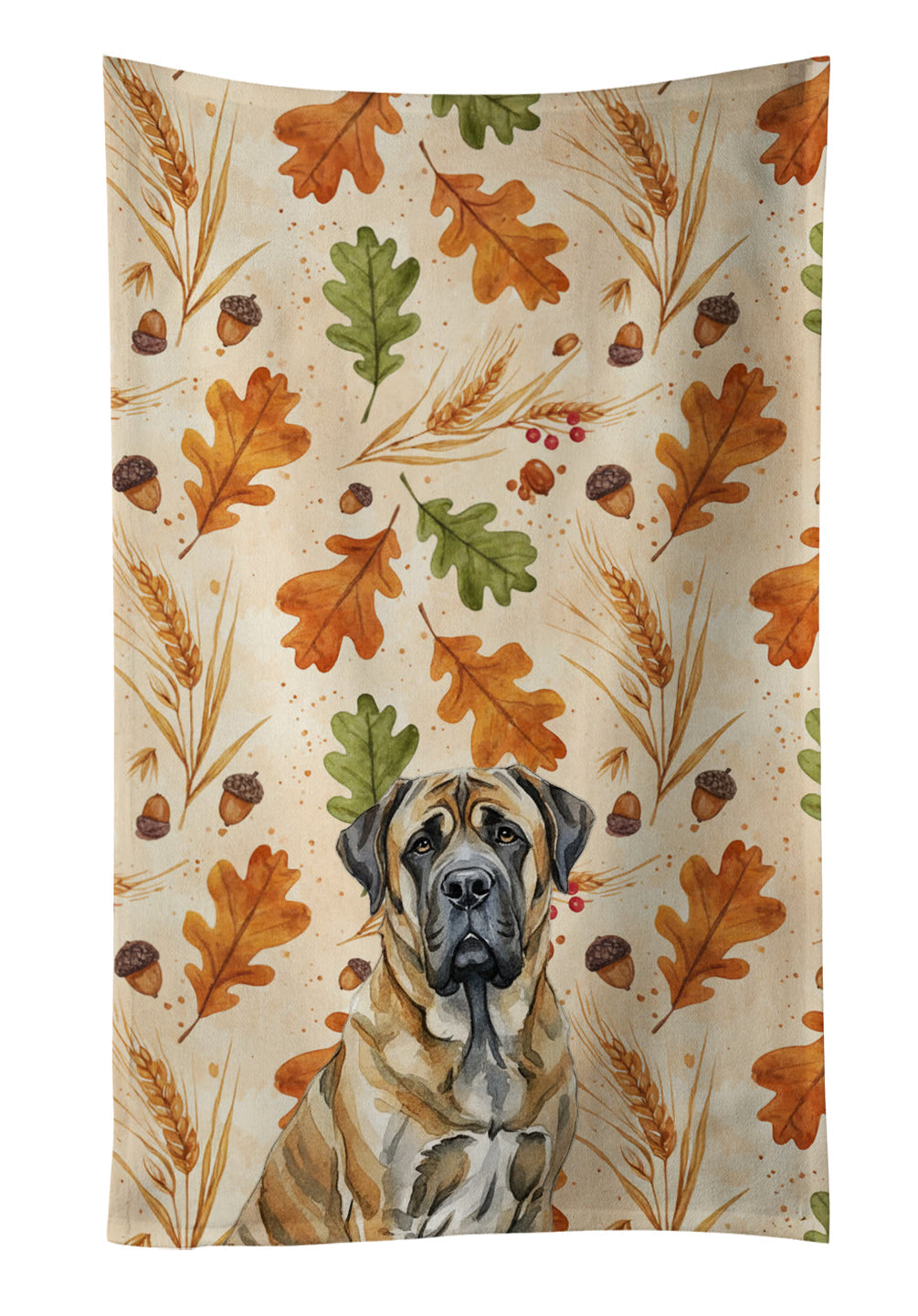 Brindle English Mastiff Heirloom Fall Kitchen Towel Velour Plush Front and Cotton Loop Back Machine Washable
