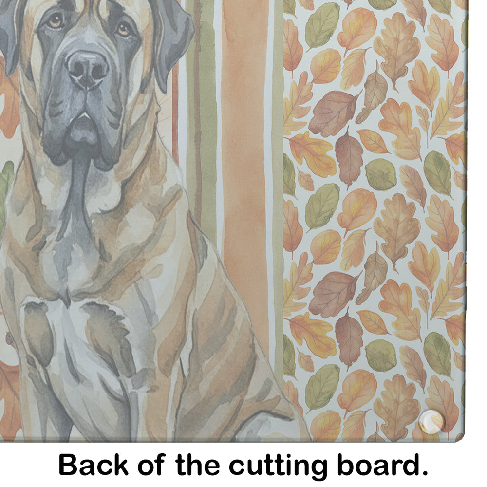 Brindle English Mastiff Heirloom Fall Cutting Board Tempered Glass Kitchen Cutting Surface, Heat Resistant Chopping, Non-Slip Feet, Food Prep & Serving