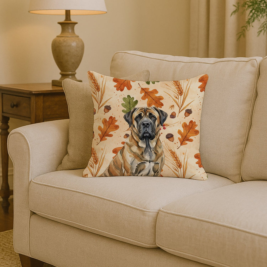 Brindle English Mastiff Heirloom Fall Decorative Throw Pillow 14x14 Indoor Outdoor Accent Cushion, Fabric Cover with Insert for Sofa, Bed, Porch & Living Room