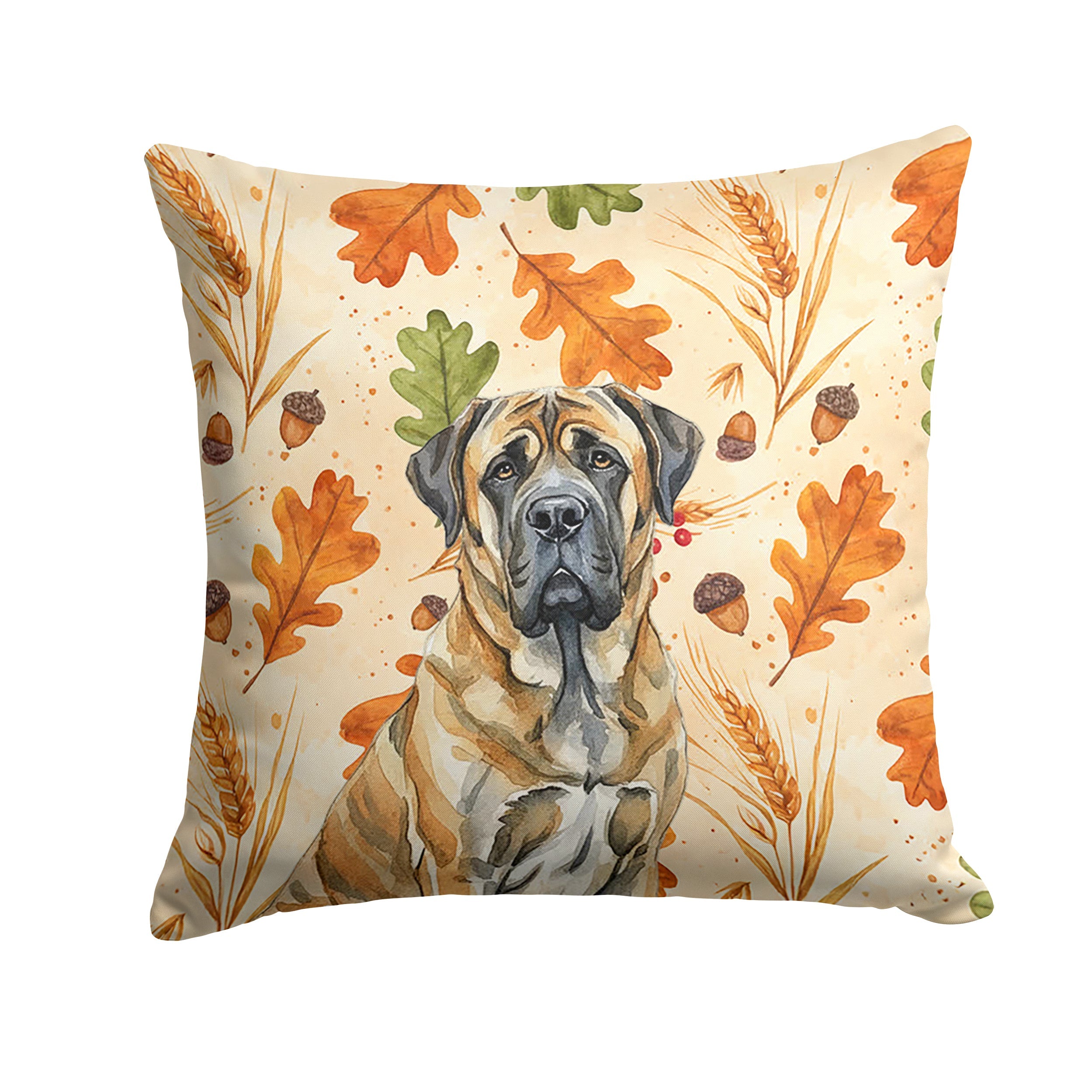 Brindle English Mastiff Heirloom Fall Decorative Throw Pillow 18x18 Indoor Outdoor Accent Cushion, Fabric Cover with Insert for Sofa, Bed, Porch & Living Room