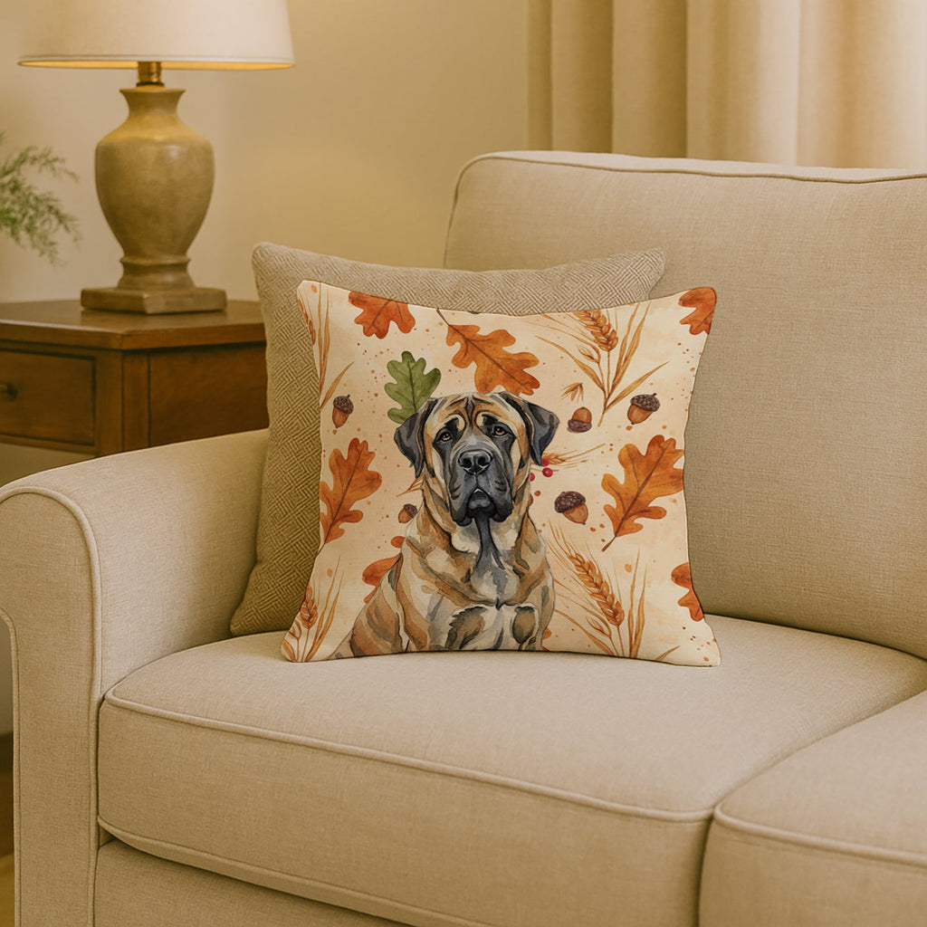 Brindle English Mastiff Heirloom Fall Decorative Throw Pillow 18x18 Indoor Outdoor Accent Cushion, Fabric Cover with Insert for Sofa, Bed, Porch & Living Room
