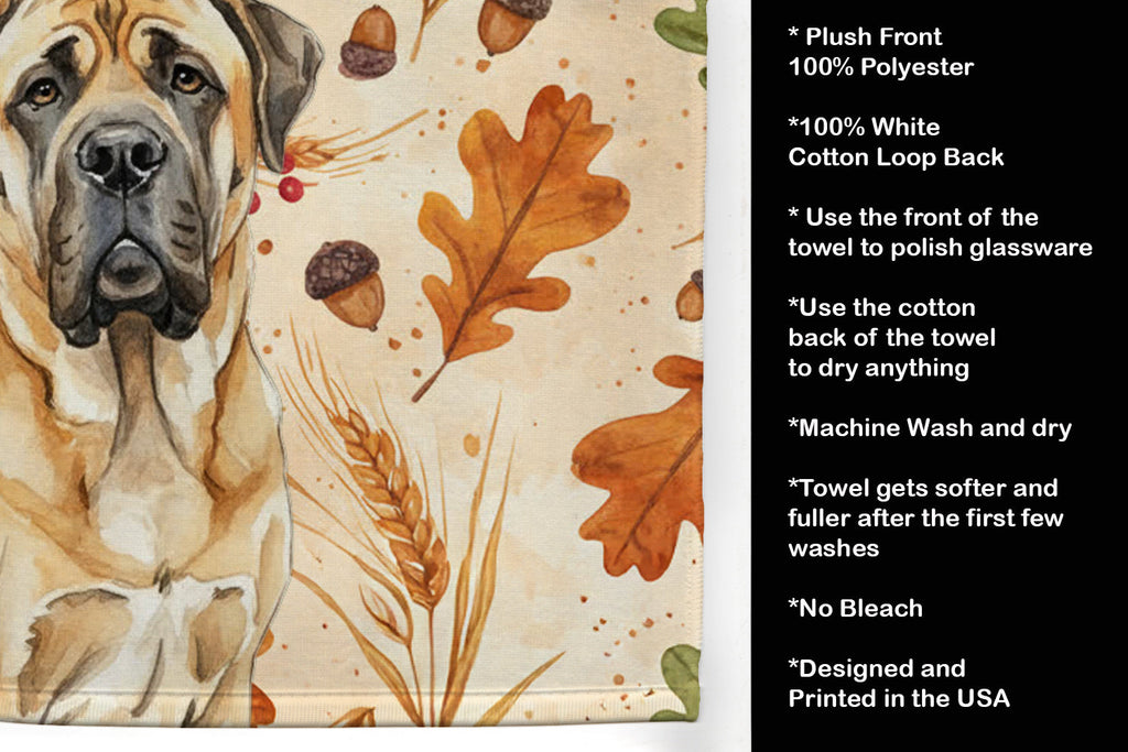 Fawn English Mastiff Heirloom Fall Kitchen Towel Velour Plush Front and Cotton Loop Back Machine Washable