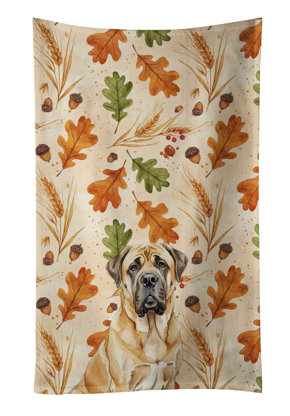Fawn English Mastiff Heirloom Fall Kitchen Towel Velour Plush Front and Cotton Loop Back Machine Washable