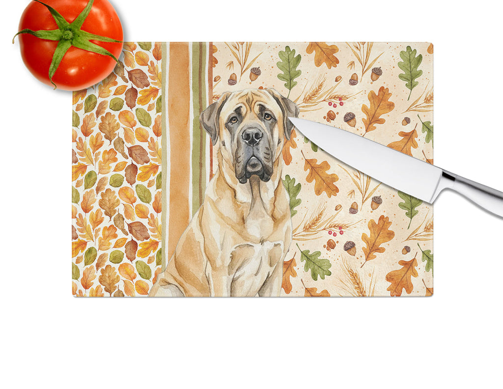 Fawn English Mastiff Heirloom Fall Cutting Board Tempered Glass Kitchen Cutting Surface, Heat Resistant Chopping, Non-Slip Feet, Food Prep & Serving