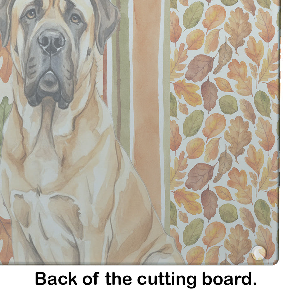 Fawn English Mastiff Heirloom Fall Cutting Board Tempered Glass Kitchen Cutting Surface, Heat Resistant Chopping, Non-Slip Feet, Food Prep & Serving