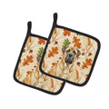 Fawn English Mastiff Heirloom Fall Pot Holder Set of 2 Heat Resistant Quilted Hot Pads 7.5 x 7.5 Inch, Insulated Kitchen Trivets for Cooking & Baking