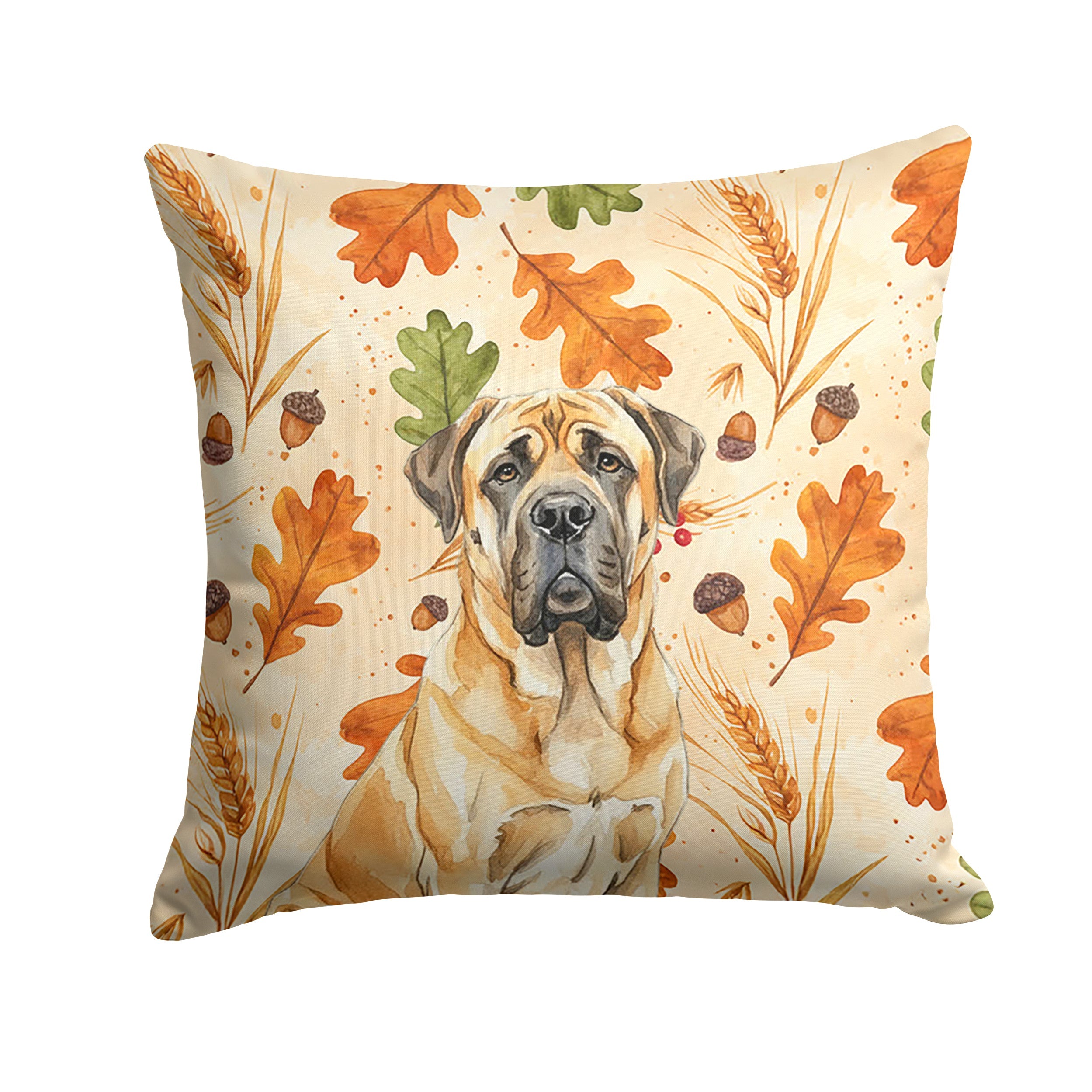 Fawn English Mastiff Heirloom Fall Decorative Throw Pillow 18x18 Indoor Outdoor Accent Cushion, Fabric Cover with Insert for Sofa, Bed, Porch & Living Room