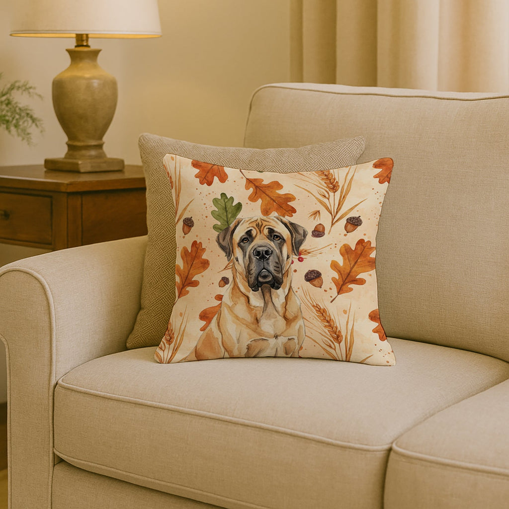 Fawn English Mastiff Heirloom Fall Decorative Throw Pillow 18x18 Indoor Outdoor Accent Cushion, Fabric Cover with Insert for Sofa, Bed, Porch & Living Room