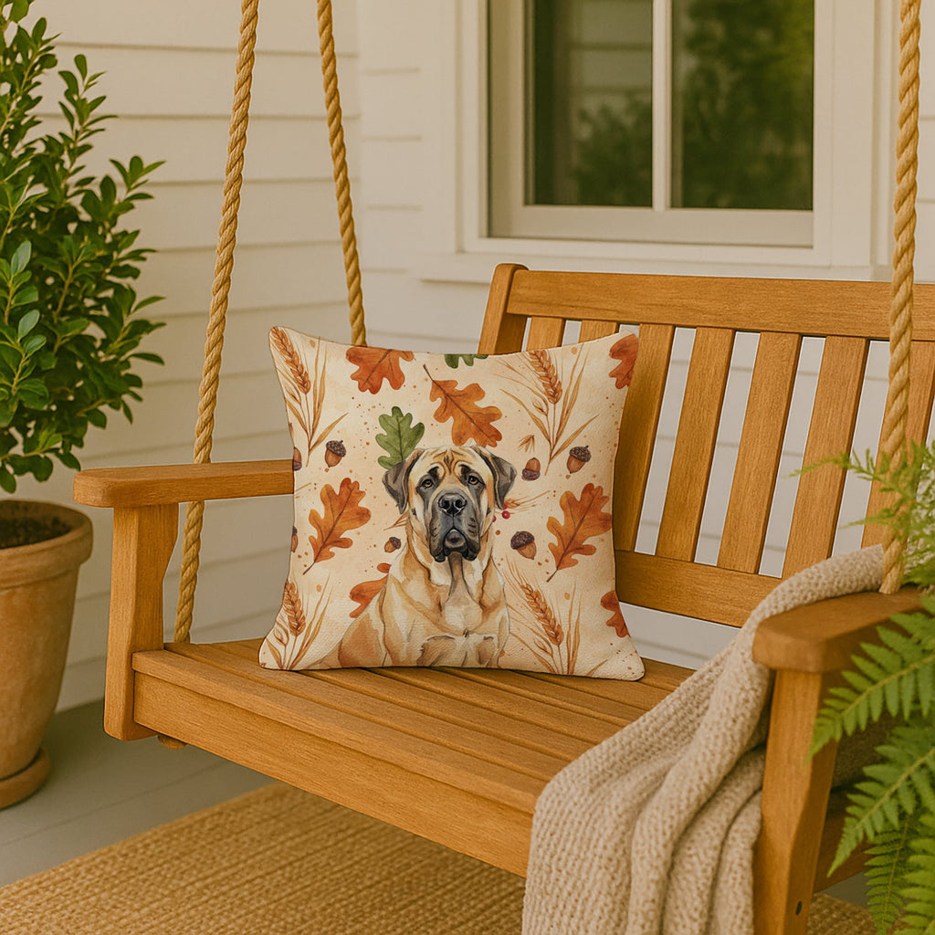 Fawn English Mastiff Heirloom Fall Decorative Throw Pillow 18x18 Indoor Outdoor Accent Cushion, Fabric Cover with Insert for Sofa, Bed, Porch & Living Room