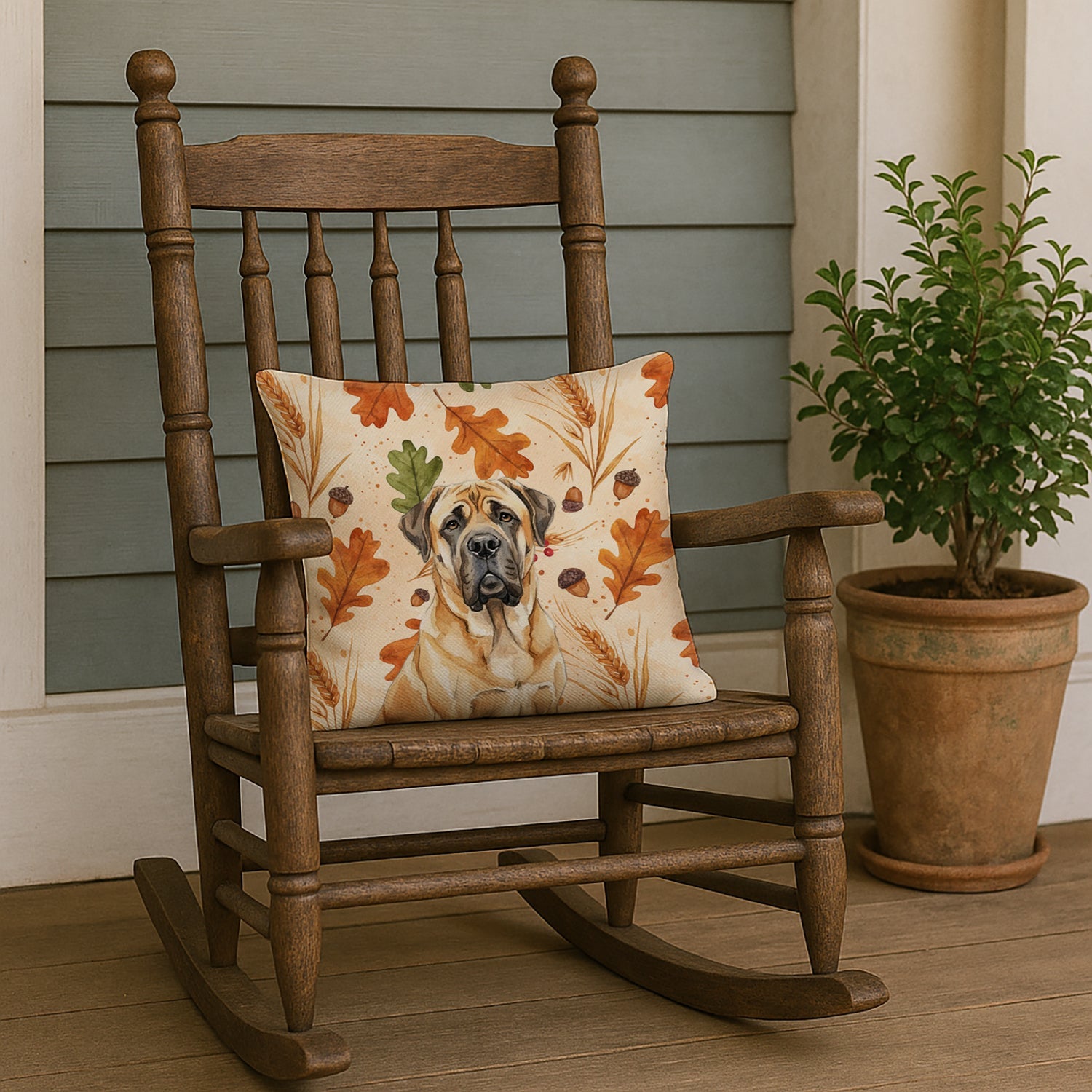 Fawn English Mastiff Heirloom Fall Decorative Throw Pillow 18x18 Indoor Outdoor Accent Cushion, Fabric Cover with Insert for Sofa, Bed, Porch & Living Room