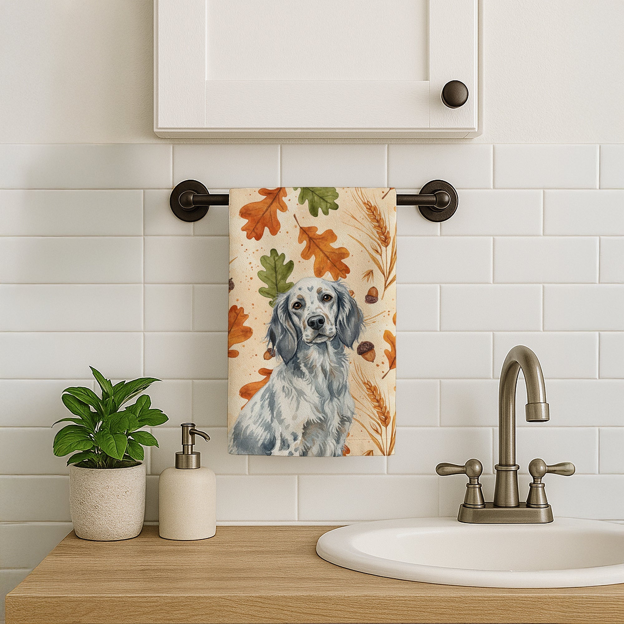 Blue Belton English Setter Heirloom Fall Kitchen Towel Velour Plush Front and Cotton Loop Back Machine Washable