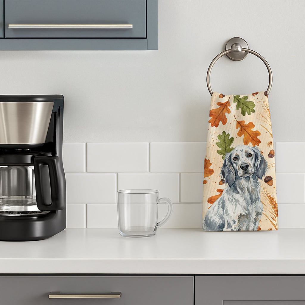 Blue Belton English Setter Heirloom Fall Kitchen Towel Velour Plush Front and Cotton Loop Back Machine Washable