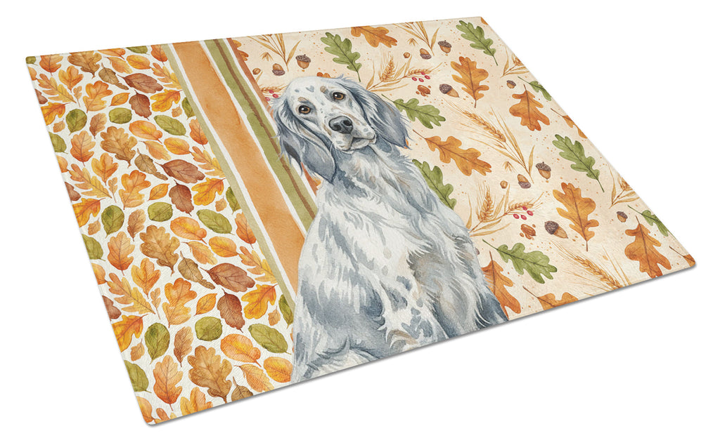 Blue Belton English Setter Heirloom Fall Cutting Board Tempered Glass Kitchen Cutting Surface, Heat Resistant Chopping, Non-Slip Feet, Food Prep & Serving