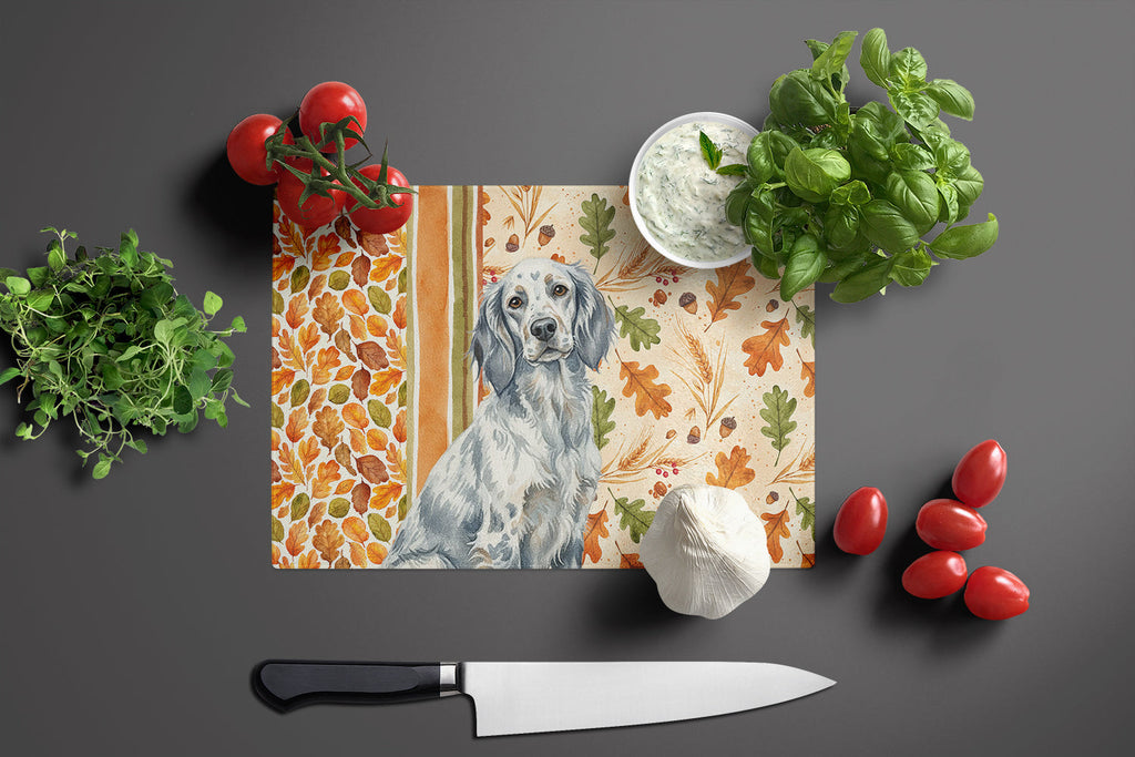 Blue Belton English Setter Heirloom Fall Cutting Board Tempered Glass Kitchen Cutting Surface, Heat Resistant Chopping, Non-Slip Feet, Food Prep & Serving