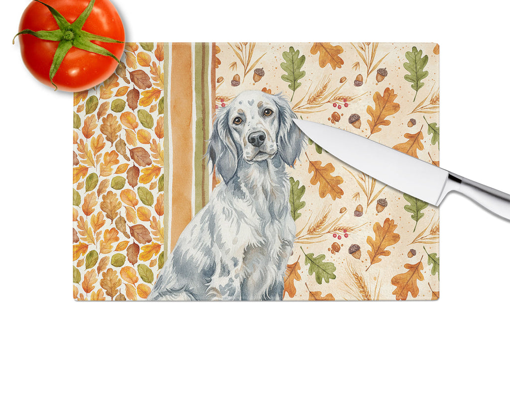 Blue Belton English Setter Heirloom Fall Cutting Board Tempered Glass Kitchen Cutting Surface, Heat Resistant Chopping, Non-Slip Feet, Food Prep & Serving