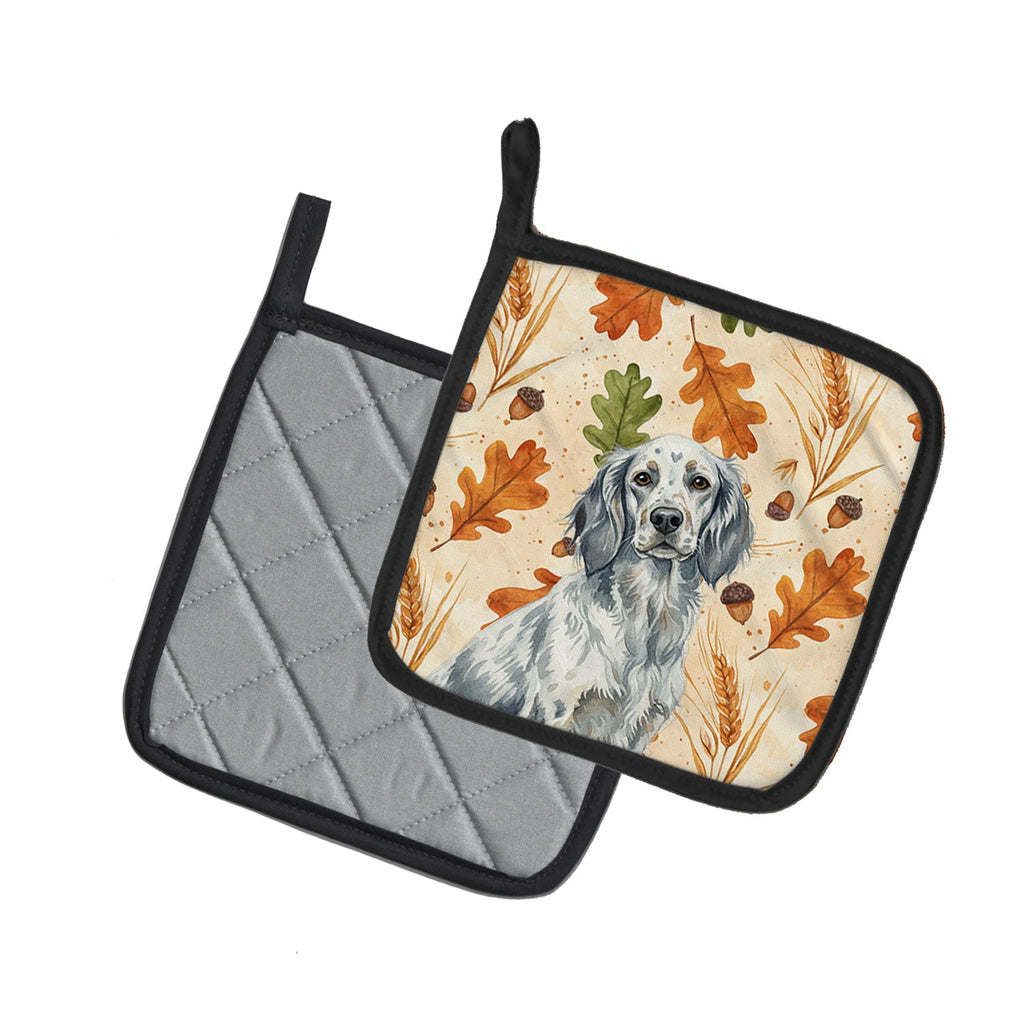 Blue Belton English Setter Heirloom Fall Pot Holder Set of 2 Heat Resistant Quilted Hot Pads 7.5 x 7.5 Inch, Insulated Kitchen Trivets for Cooking & Baking
