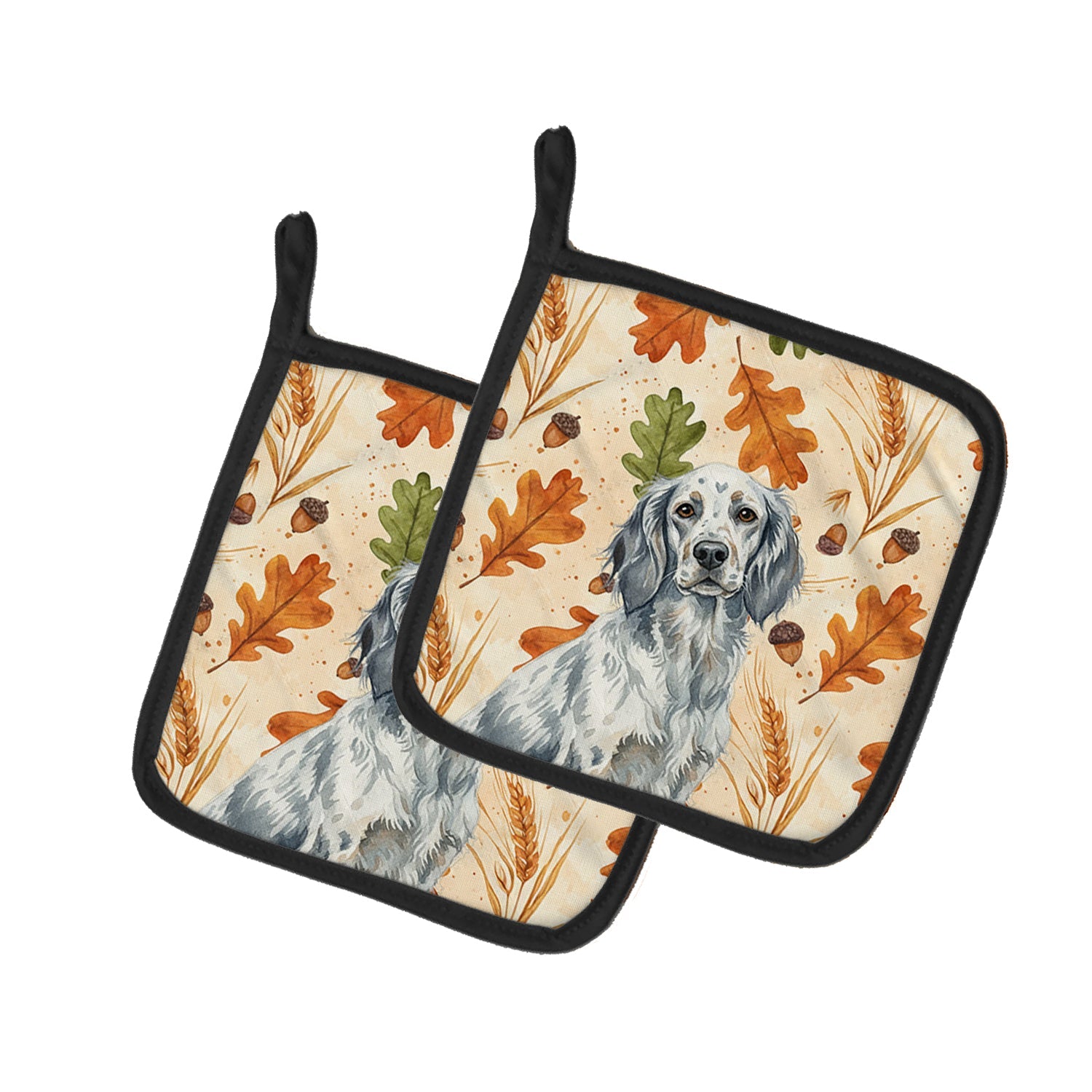 Blue Belton English Setter Heirloom Fall Pot Holder Set of 2 Heat Resistant Quilted Hot Pads 7.5 x 7.5 Inch, Insulated Kitchen Trivets for Cooking & Baking