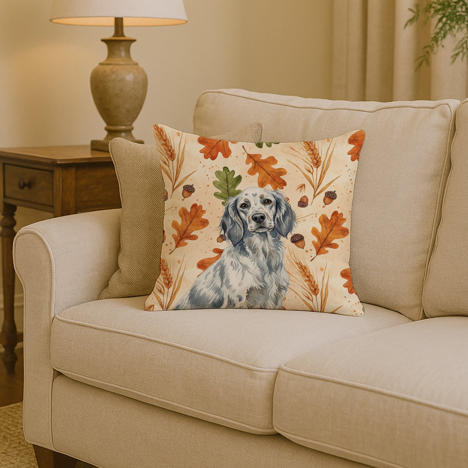 Blue Belton English Setter Heirloom Fall Decorative Throw Pillow 14x14 Indoor Outdoor Accent Cushion, Fabric Cover with Insert for Sofa, Bed, Porch & Living Room