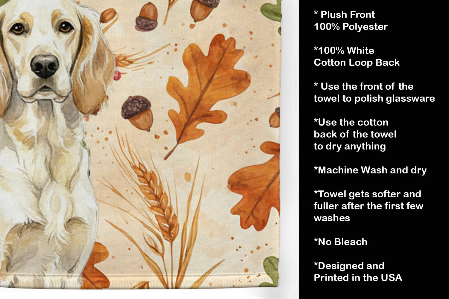 Lemon Belton English Setter Heirloom Fall Kitchen Towel Velour Plush Front and Cotton Loop Back Machine Washable