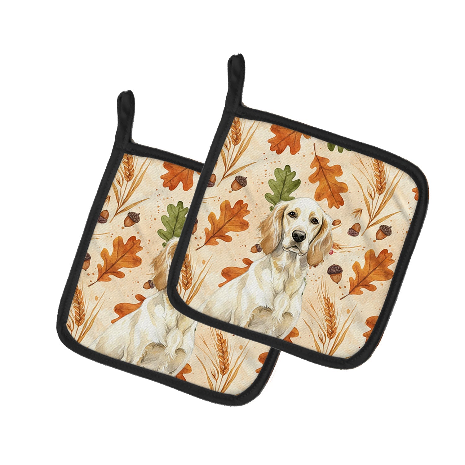 Lemon Belton English Setter Heirloom Fall Pot Holder Set of 2 Heat Resistant Quilted Hot Pads 7.5 x 7.5 Inch, Insulated Kitchen Trivets for Cooking & Baking