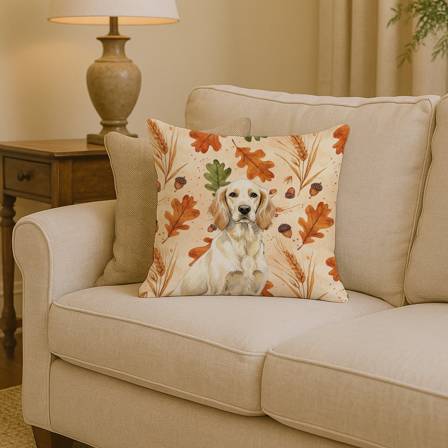 Lemon Belton English Setter Heirloom Fall Decorative Throw Pillow 14x14 Indoor Outdoor Accent Cushion, Fabric Cover with Insert for Sofa, Bed, Porch & Living Room