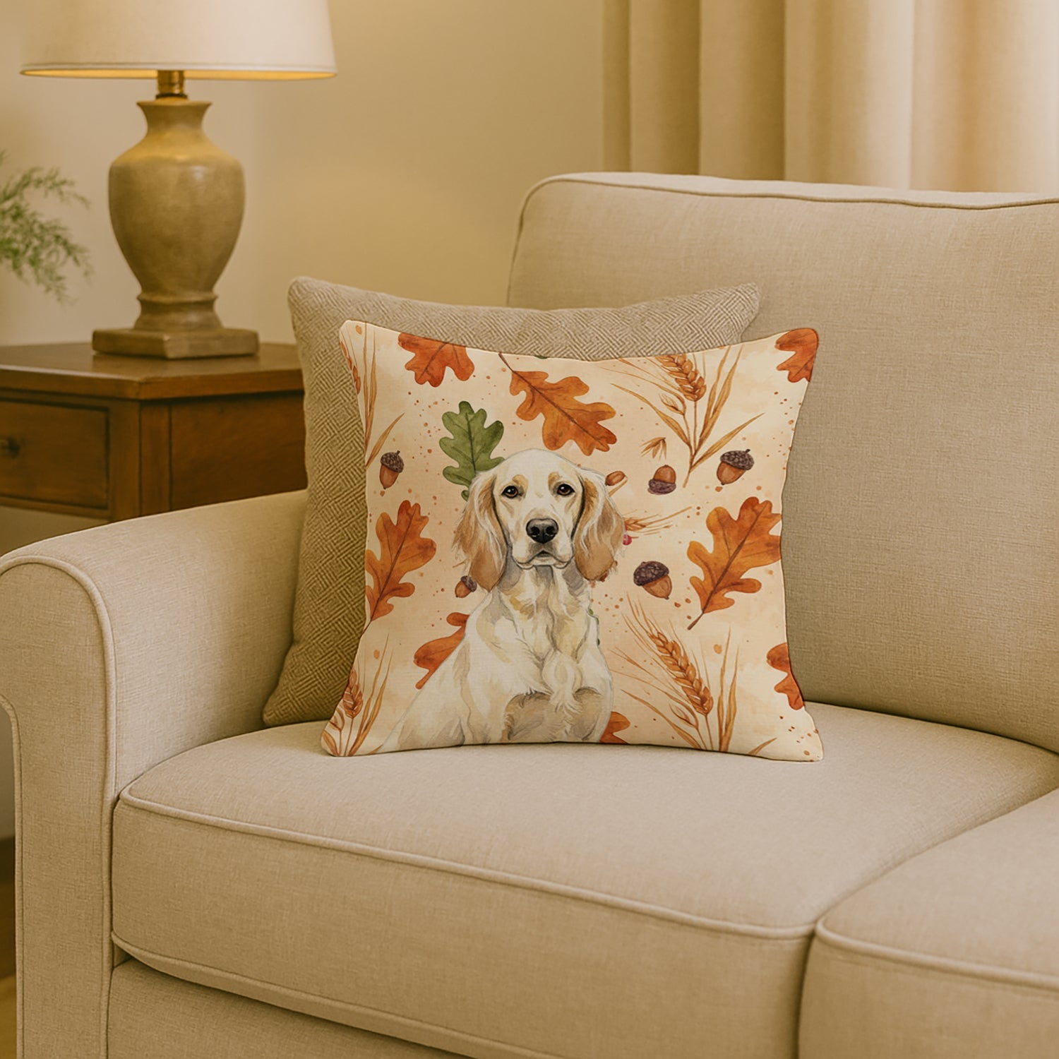 Lemon Belton English Setter Heirloom Fall Decorative Throw Pillow 18x18 Indoor Outdoor Accent Cushion, Fabric Cover with Insert for Sofa, Bed, Porch & Living Room