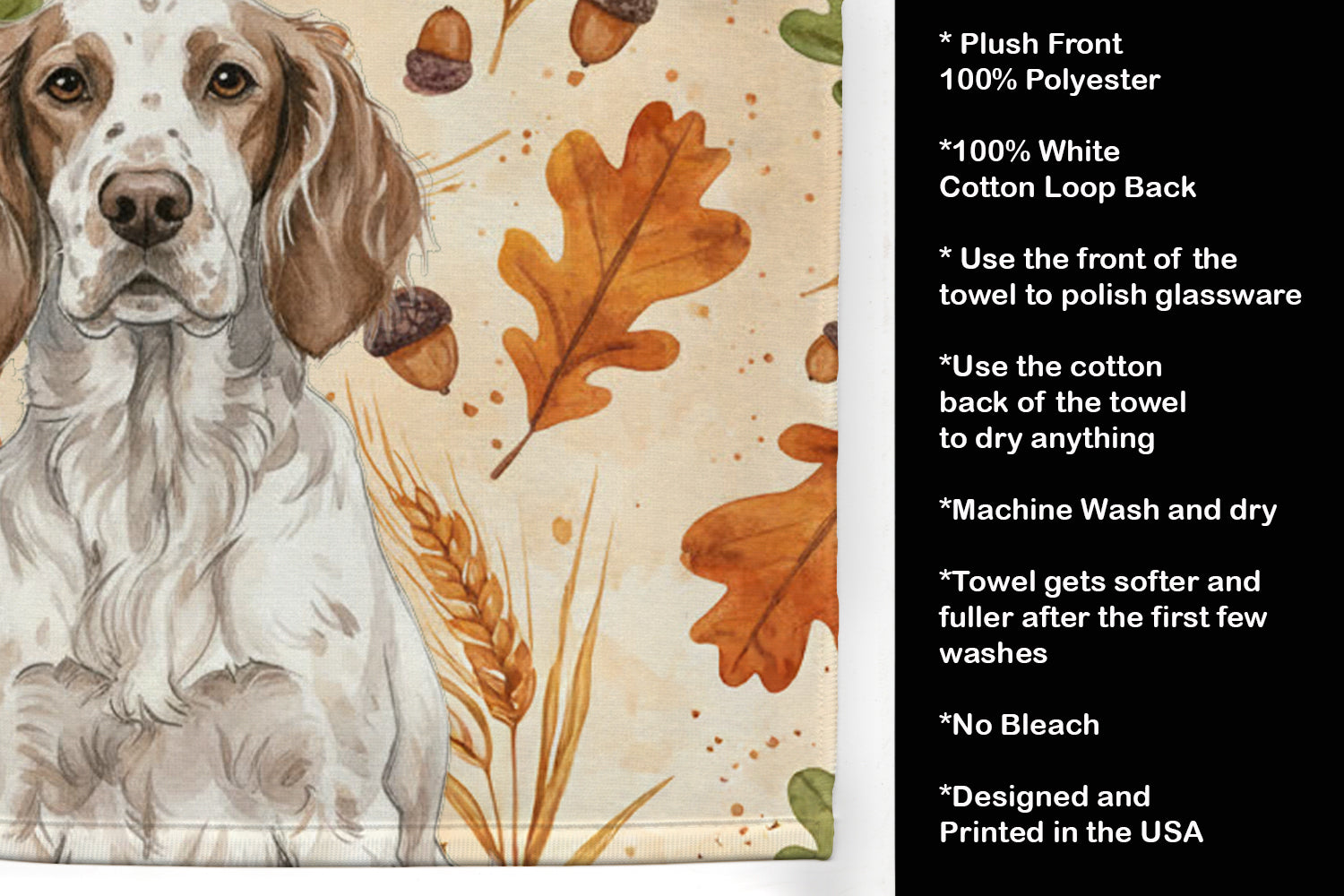 Liver Belton English Setter Heirloom Fall Kitchen Towel Velour Plush Front and Cotton Loop Back Machine Washable