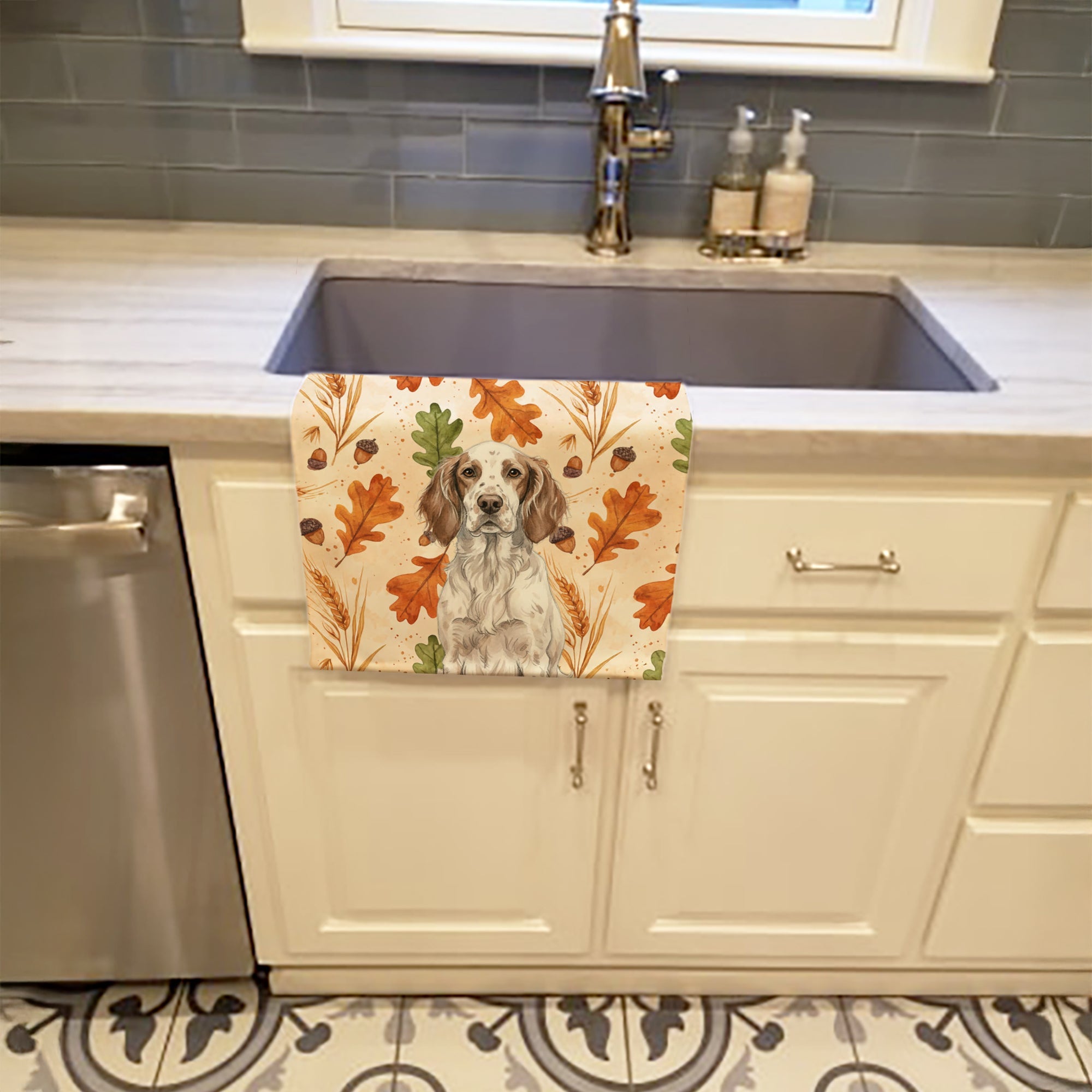 Liver Belton English Setter Heirloom Fall Kitchen Towel Velour Plush Front and Cotton Loop Back Machine Washable