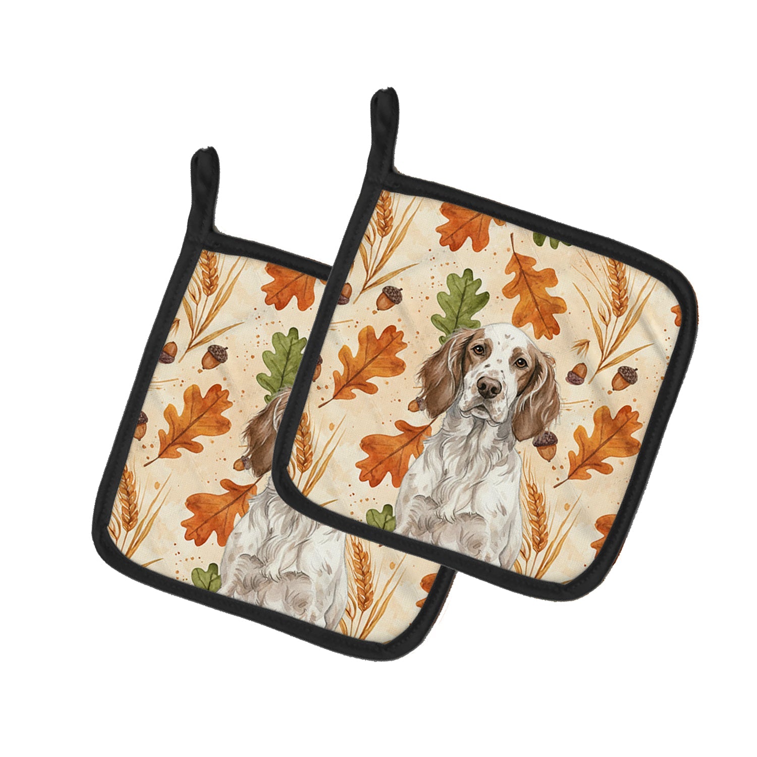 Liver Belton English Setter Heirloom Fall Pot Holder Set of 2 Heat Resistant Quilted Hot Pads 7.5 x 7.5 Inch, Insulated Kitchen Trivets for Cooking & Baking