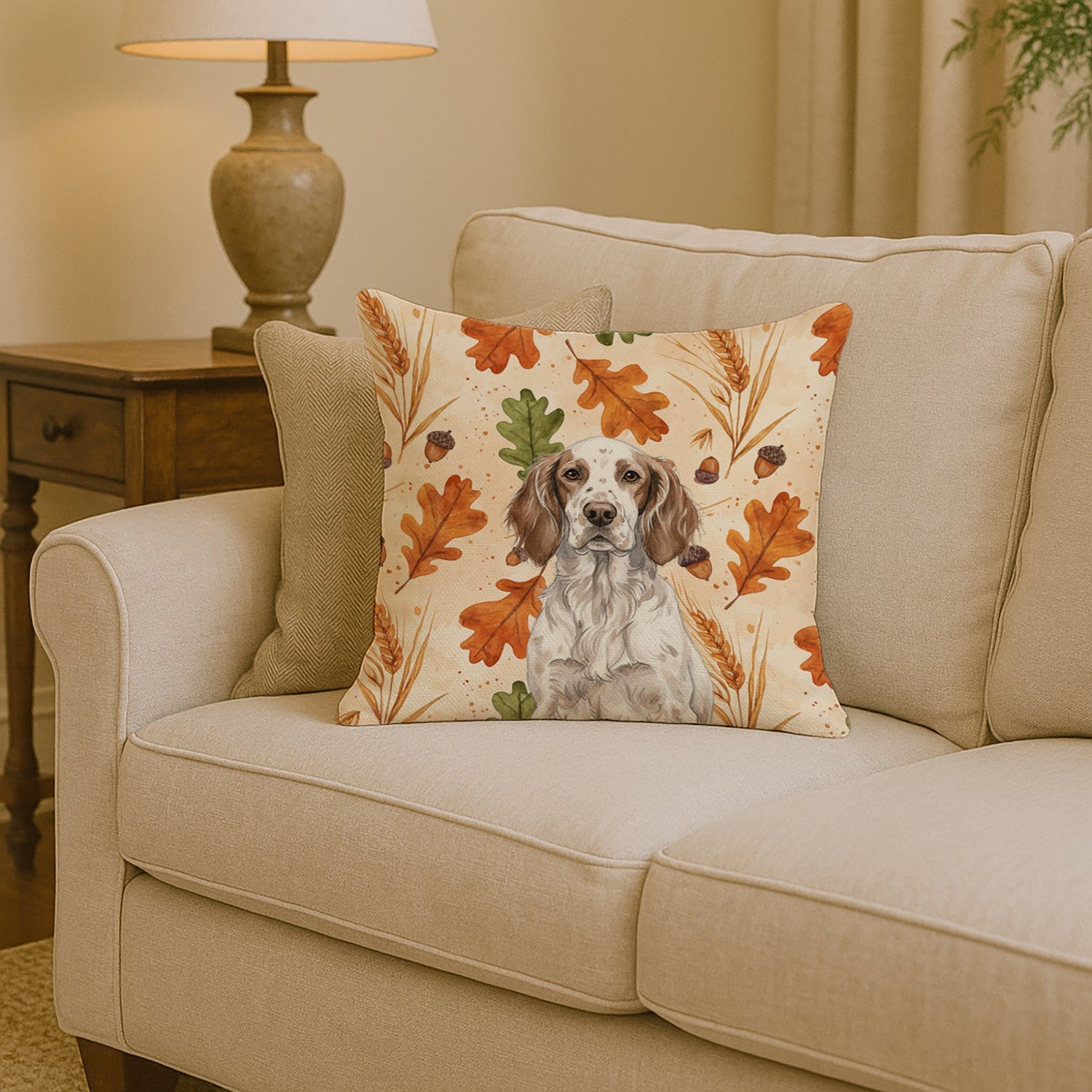 Liver Belton English Setter Heirloom Fall Decorative Throw Pillow 14x14 Indoor Outdoor Accent Cushion, Fabric Cover with Insert for Sofa, Bed, Porch & Living Room
