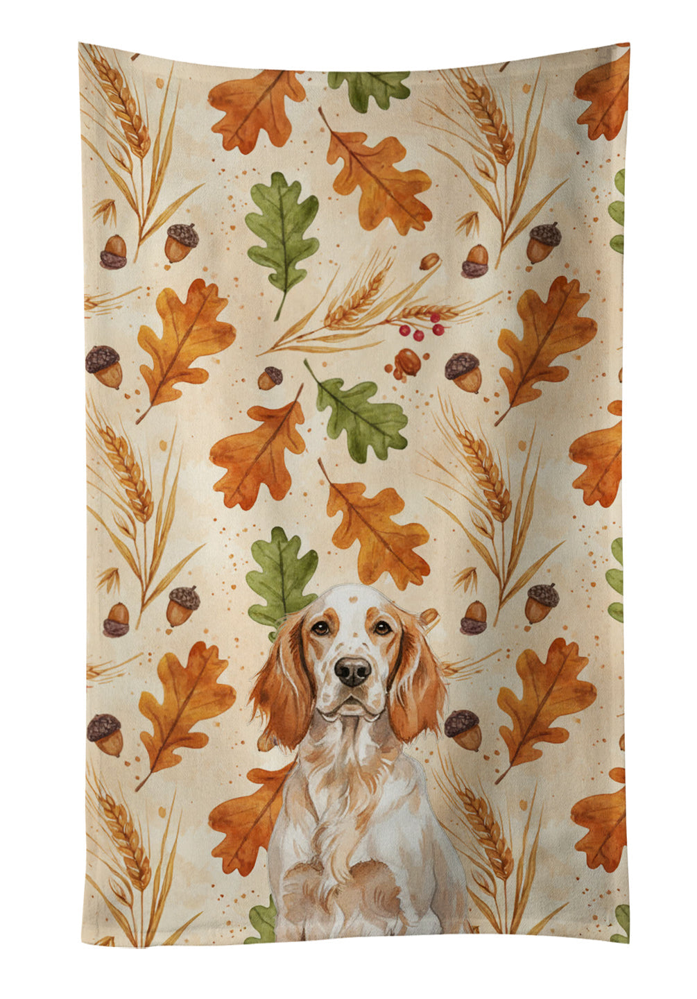 Orange Belton English Setter Heirloom Fall Kitchen Towel Velour Plush Front and Cotton Loop Back Machine Washable