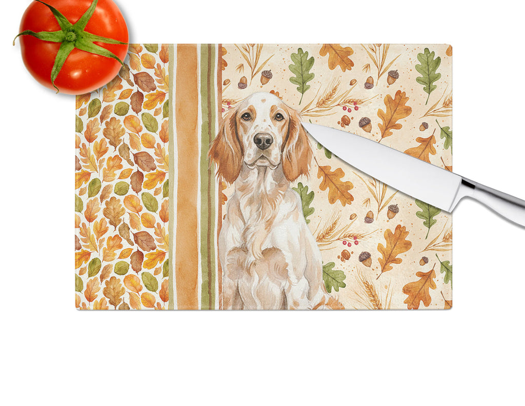 Orange Belton English Setter Heirloom Fall Cutting Board Tempered Glass Kitchen Cutting Surface, Heat Resistant Chopping, Non-Slip Feet, Food Prep & Serving