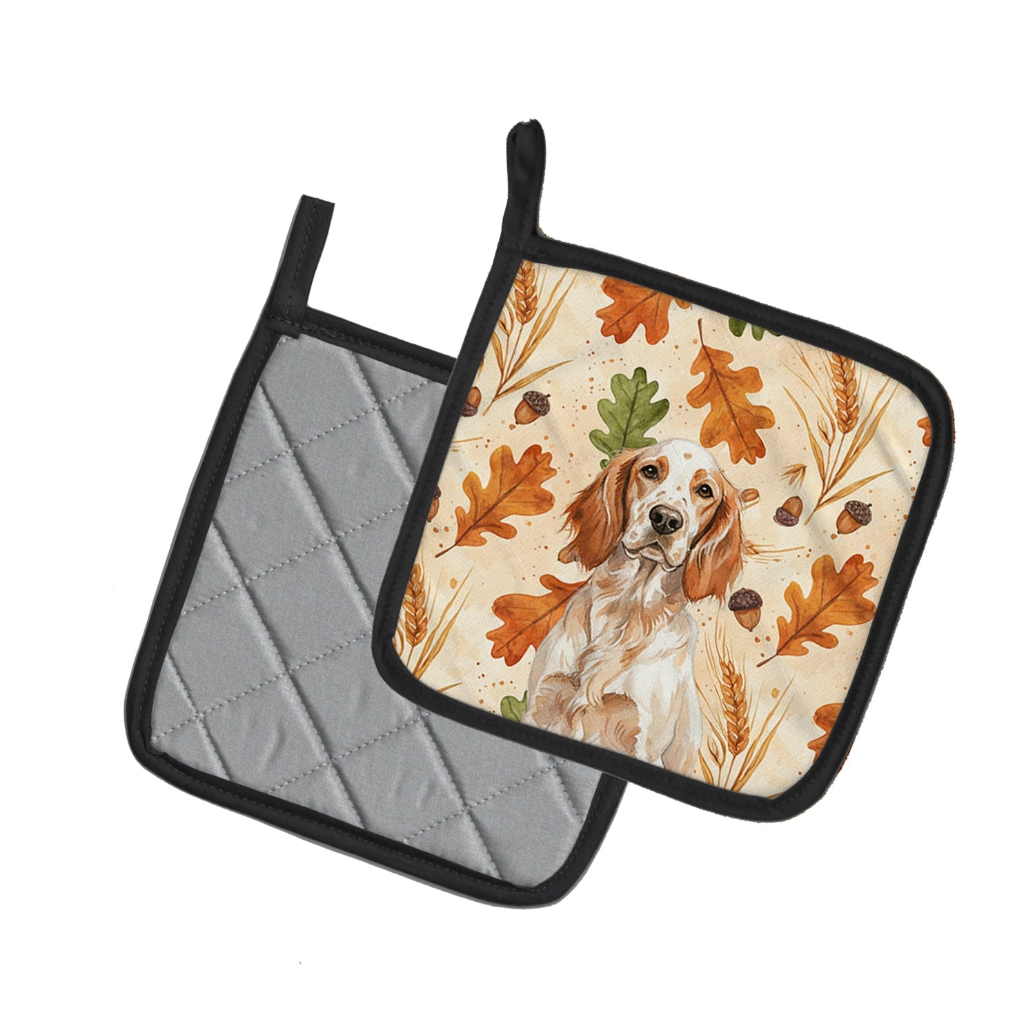 Orange Belton English Setter Heirloom Fall Pot Holder Set of 2 Heat Resistant Quilted Hot Pads 7.5 x 7.5 Inch, Insulated Kitchen Trivets for Cooking & Baking