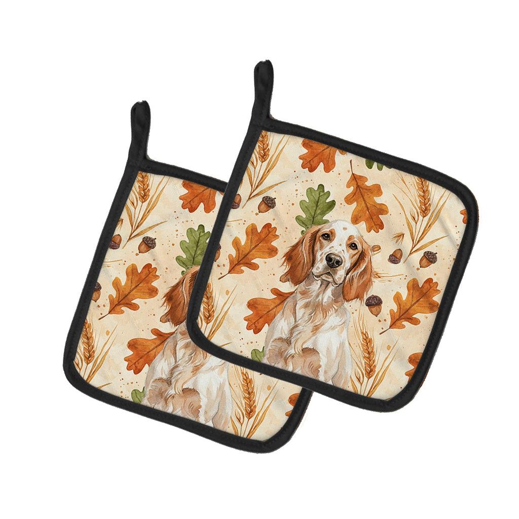Orange Belton English Setter Heirloom Fall Pot Holder Set of 2 Heat Resistant Quilted Hot Pads 7.5 x 7.5 Inch, Insulated Kitchen Trivets for Cooking & Baking
