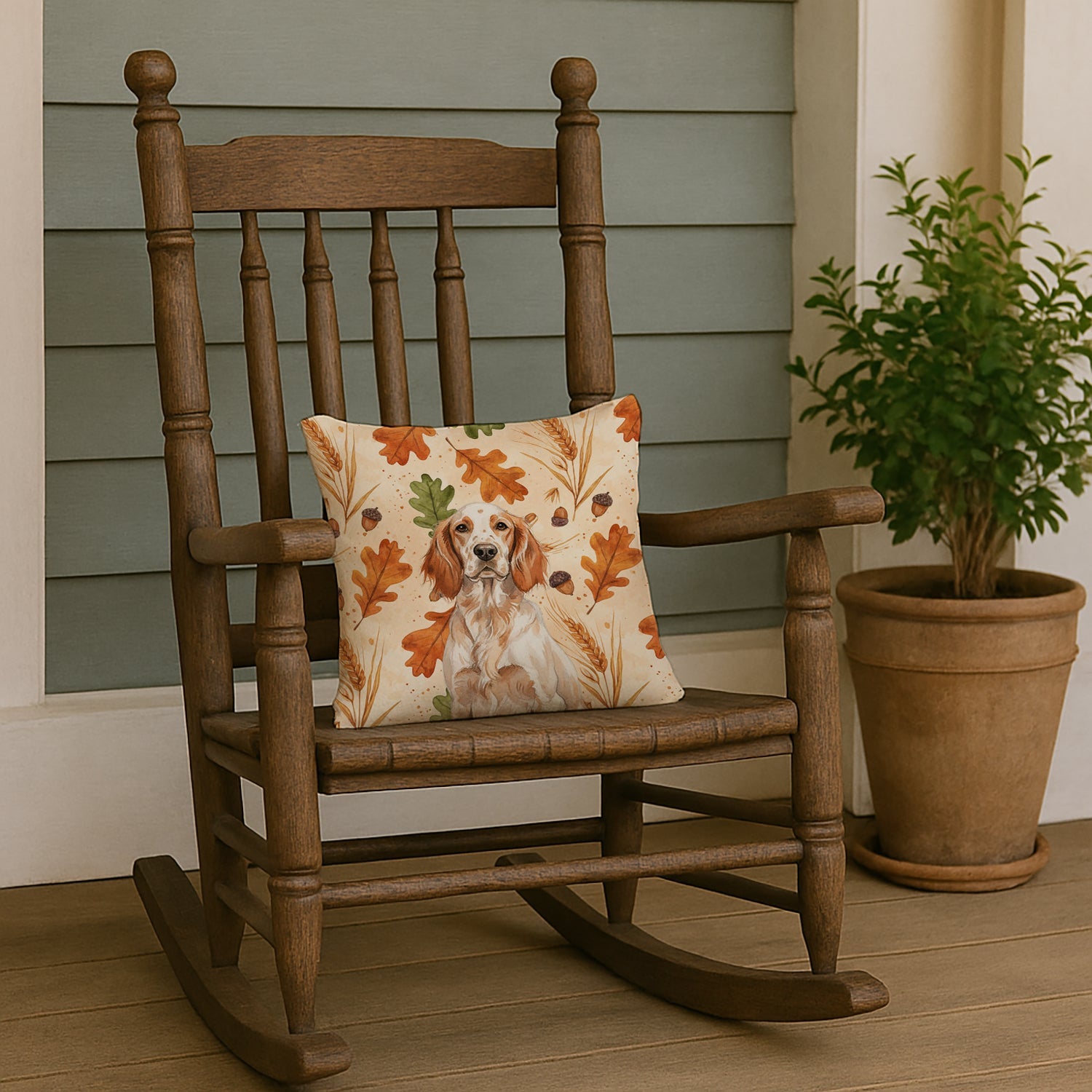Orange Belton English Setter Heirloom Fall Decorative Throw Pillow 14x14 Indoor Outdoor Accent Cushion, Fabric Cover with Insert for Sofa, Bed, Porch & Living Room
