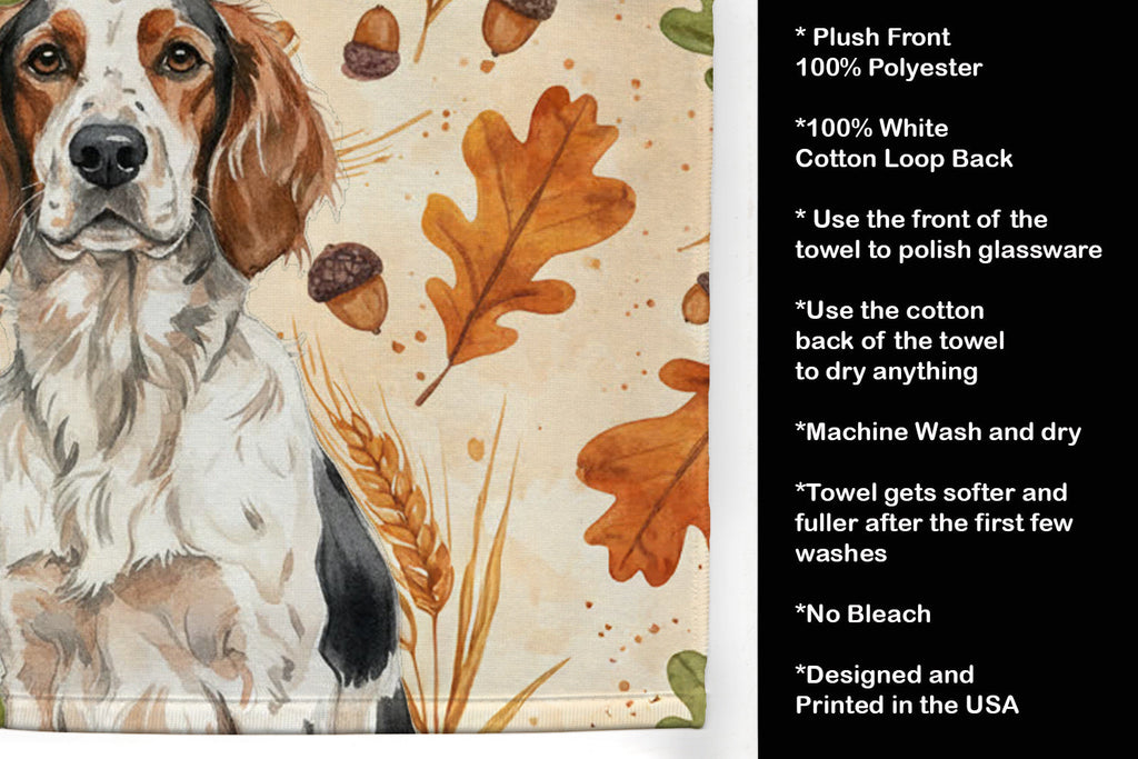 Tricolor English Setter Heirloom Fall Kitchen Towel Velour Plush Front and Cotton Loop Back Machine Washable
