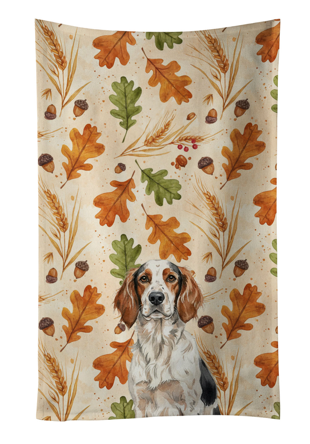 Tricolor English Setter Heirloom Fall Kitchen Towel Velour Plush Front and Cotton Loop Back Machine Washable