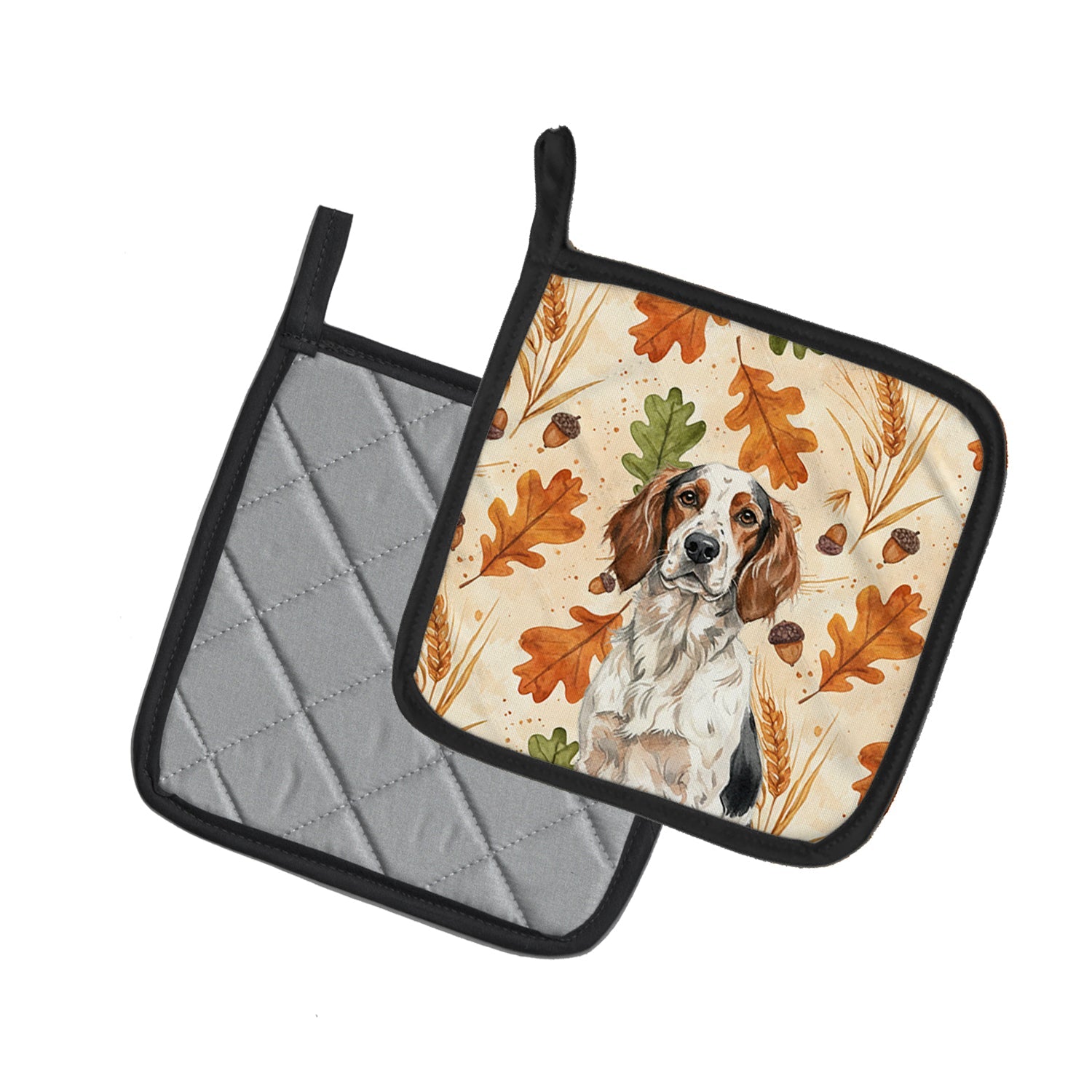 Tricolor English Setter Heirloom Fall Pot Holder Set of 2 Heat Resistant Quilted Hot Pads 7.5 x 7.5 Inch, Insulated Kitchen Trivets for Cooking & Baking