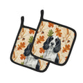 Black and White English Springer Spaniel Heirloom Fall Pot Holder Set of 2 Heat Resistant Quilted Hot Pads 7.5 x 7.5 Inch, Insulated Kitchen Trivets for Cooking & Baking