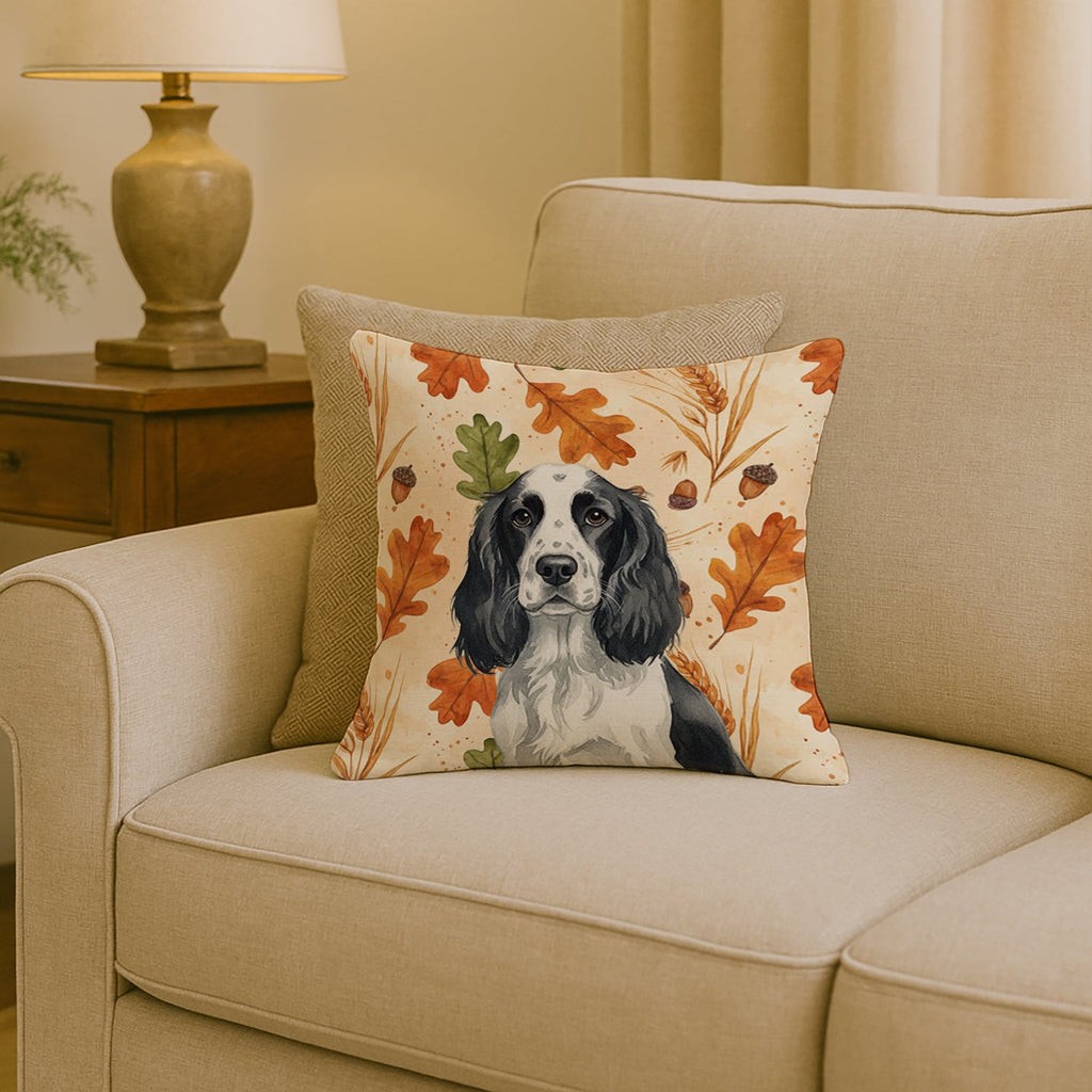 Black and White English Springer Spaniel Heirloom Fall Decorative Throw Pillow 18x18 Indoor Outdoor Accent Cushion, Fabric Cover with Insert for Sofa, Bed, Porch & Living Room