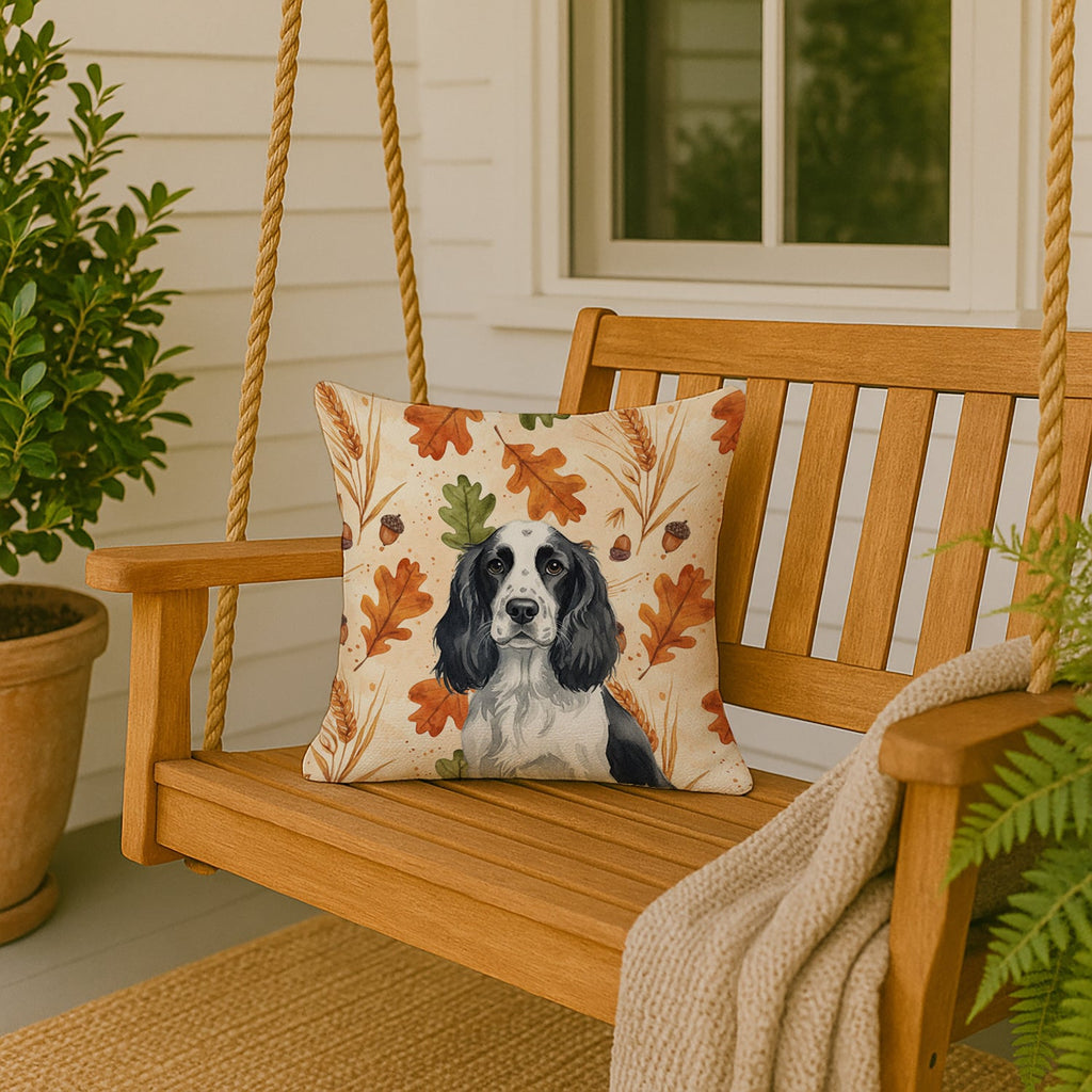 Black and White English Springer Spaniel Heirloom Fall Decorative Throw Pillow 18x18 Indoor Outdoor Accent Cushion, Fabric Cover with Insert for Sofa, Bed, Porch & Living Room