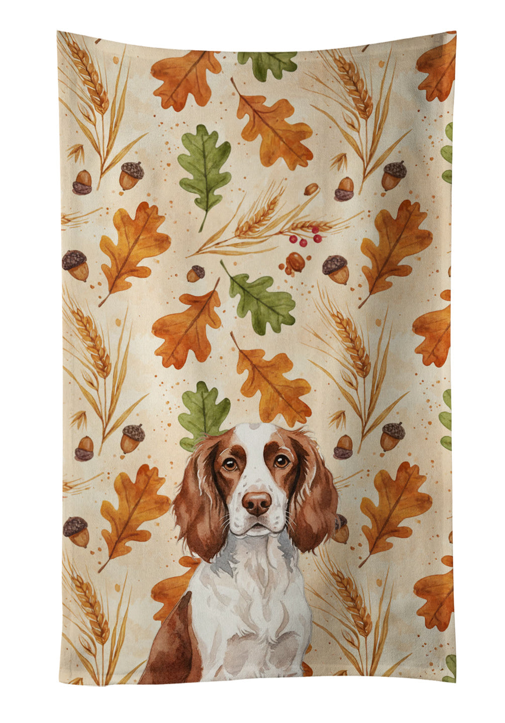 Liver and White English Springer Spaniel Heirloom Fall Kitchen Towel Velour Plush Front and Cotton Loop Back Machine Washable