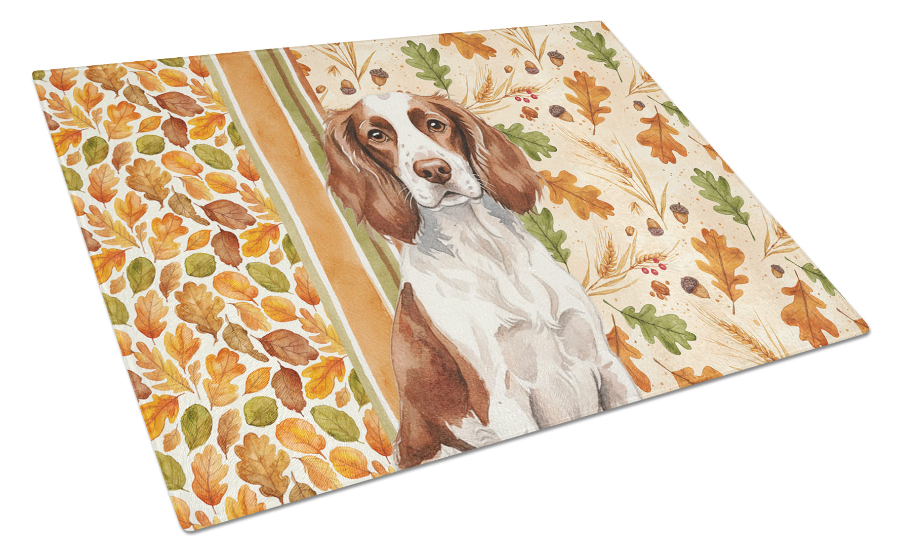 Liver and White English Springer Spaniel Heirloom Fall Cutting Board Tempered Glass Kitchen Cutting Surface, Heat Resistant Chopping, Non-Slip Feet, Food Prep & Serving
