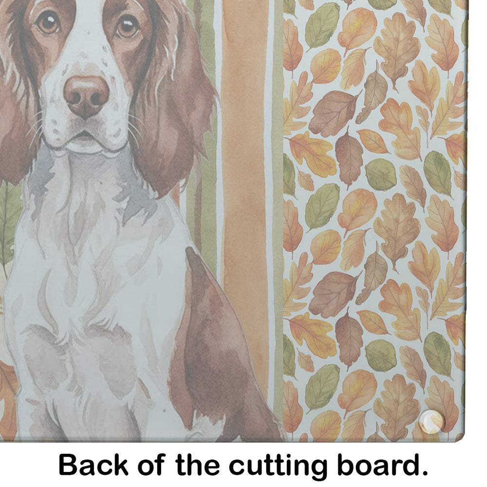 Liver and White English Springer Spaniel Heirloom Fall Cutting Board Tempered Glass Kitchen Cutting Surface, Heat Resistant Chopping, Non-Slip Feet, Food Prep & Serving