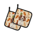 Liver and White English Springer Spaniel Heirloom Fall Pot Holder Set of 2 Heat Resistant Quilted Hot Pads 7.5 x 7.5 Inch, Insulated Kitchen Trivets for Cooking & Baking