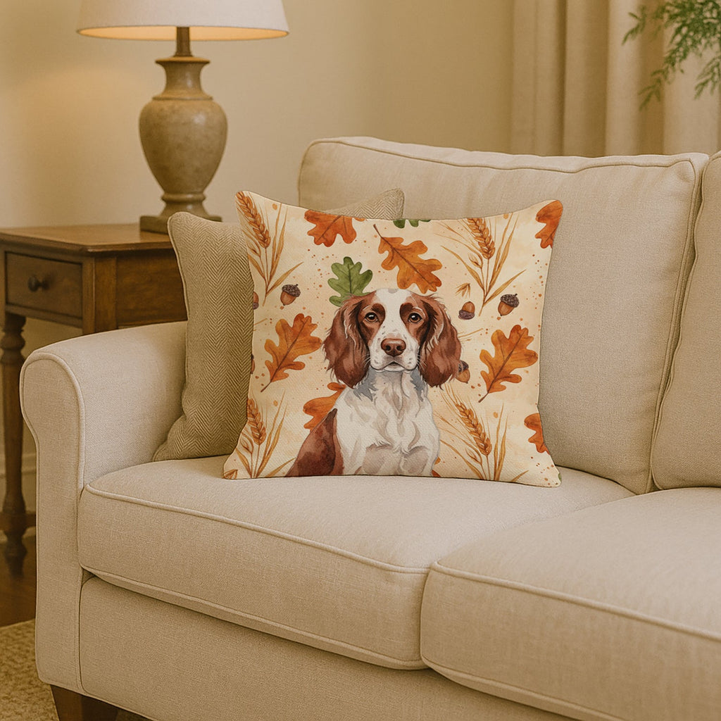 Liver and White English Springer Spaniel Heirloom Fall Decorative Throw Pillow 14x14 Indoor Outdoor Accent Cushion, Fabric Cover with Insert for Sofa, Bed, Porch & Living Room
