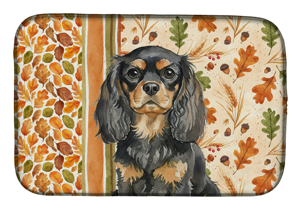 Black and Tan English Toy Spaniel Heirloom Fall Dish Drying Mat Absorbent Dish Drying Mat Pad for Kitchen Counter Dish Drainer Mat for Countertop, 14 x 21", Multicolor